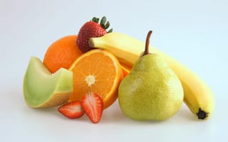 Картинка груша, фрукты, банан, апельсин, клубника