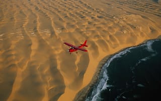 Картинка Airplane, Plane, Beach, Ocean, Aerial, Desert