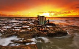 Картинка море, закат, пейзаж, кресло