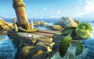 Картинка черепаха, 3D, вода, океан, шевели ластами, мультфильм, море
