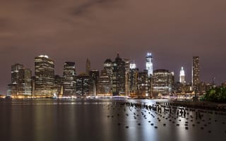 Картинка ночь, Манхеттен, Нью-Йорк, огни