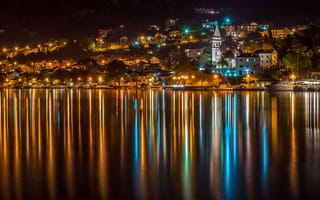 Картинка ночь, огни, город, река, Montenegro, Kotor