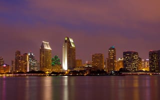 Картинка Сан-Диего, небоскреб, США, дома, ночь, огни