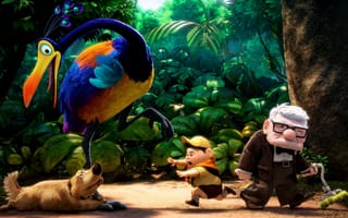 Картинка Pixar, Вверх!, мальчик, птица, лес, старик, мультфильм, HD, собака, UP
