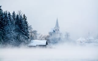 Картинка maria wörth, austria, fog, carinthia, snow