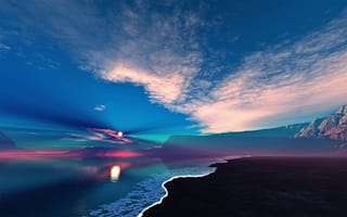 Картинка море, скалы, рассвет, цвета, берег, солнце, облака