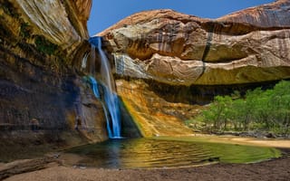 Картинка природа, водопад, Calf Creek Falls, скалы, Utah, Desert, Escalante