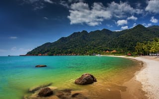 Картинка Langkawi, Лангкави, Malaysia, побережье, горы, Андаманское море, Andaman Sea, Малайзия, пляж
