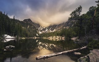 Картинка лес, небо, озеро, Colorado, деревья, Rocky Mountain National Park, природа, горы