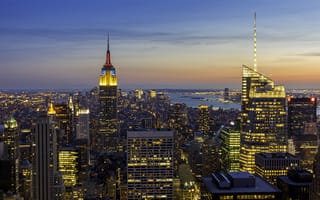 Картинка закат, Нью-Йорк, небо, Эмпайр-стейт-билдинг, Манхэттен, Соединенные Штаты