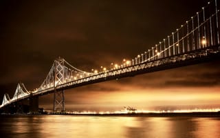 Обои San Francisco, мост Бэй-Бридж, город, Сан-Франциско, Bay Bridge, USA, California, Окленд, залив, США, мост, огни, освещение, Калифорния, ночь, Oakland