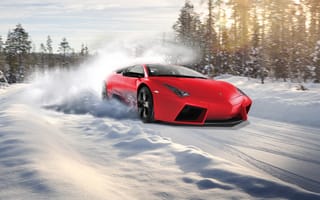 Картинка Lamborghini, ревентон, Aksyonov Nikita Andreevich, снег, лес, ламборджини, заснеженная дорога, солнце, Reventon, red, зима