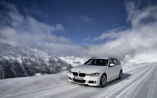 Картинка BMW, Снег, Передок, 320d, Зима, Капот, Белый, Автомобиль