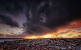 Картинка Sunset, Cityscape, Lisbon, Portugal