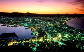 Картинка Япония, вид, ночь, город, хоккайдо