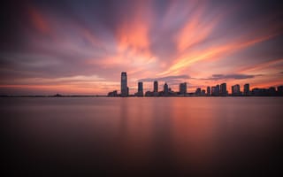 Картинка Financial District, США, небо, US, панорамма, NY, ДОМА, закат, New Jersey, город