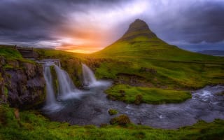 Картинка Kirkjufjell, Iceland, waterfall, mountain