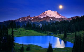 Обои Mount Rainier National Park, вулкан, гора Рейнир, Tipsoo Lake, Washington, Mount Rainier, озеро Типсу, штат Вашингтон