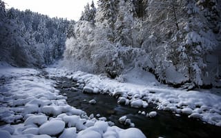 Картинка природа, река, снег