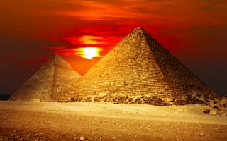 Картинка Seven Wonders, Great Pyramids, закат, пустыня, sunset, Великие Пирамиды, Ancient, Семь Чудес, Древний, egypt, песок, Египет, desert, sand