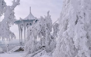 Картинка зима, Пятигорск, китайская беседка, снег