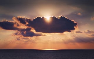 Картинка облака, море, зеркало, отражение, горизонт, небо, солнце