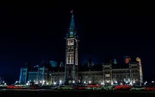 Картинка здание парламента, огни, Канада, ночь, Оттава, световое шоу