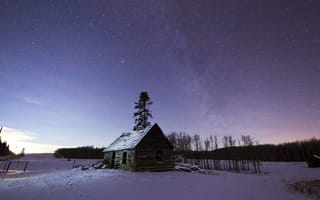 Картинка зима, звезды, небо, домик