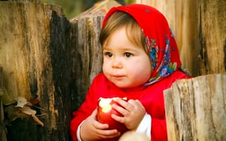 Картинка девочка, настроение, яблоко