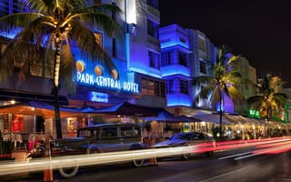 Картинка Майами, Park Central Hotel, vice city, огни, ночь, South Beach, Miami