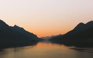 Картинка islet, sunset, silhouette, mirror, Fjord, sky, reflection