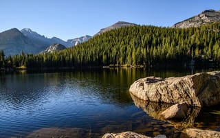 Картинка США, Rocky Mountain National Park, деревья, озеро, камни, Bear Lake, лес, горы