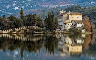 Картинка Italy, reflection, Trentino, Lake Toblino, Castel Toblino