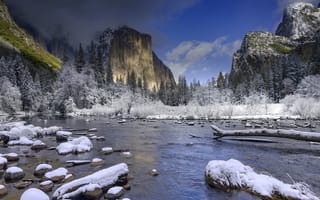 Картинка зима, горы, река