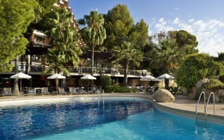 Картинка курорт, бассейн, пальмы, город, Испания, вода, Balearic Islands Mallorca