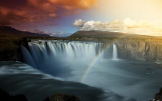 Картинка небо, радуга, водопад