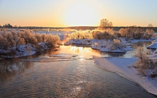 Картинка зима, лед, река, природа, деревья