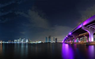 Картинка ночь, фиолетовый, мост