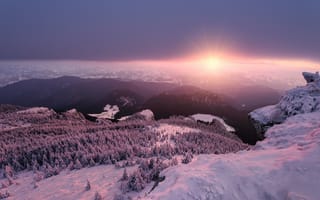 Картинка Sunset, Ceahlau massif, Ocolasul Mare, Piatra Sura and Hasmas mountains, Romania