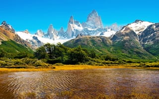 Картинка горы, снег, озеро, скалы, Аргентина