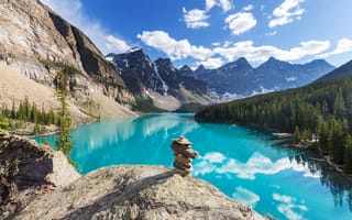 Картинка landscape, озеро, lake, Moraine, лес, Banff National park, Canada