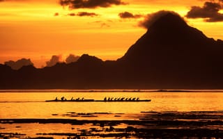 Картинка море, лодка, горы, Французская Полинезия, Таити, Острова Общества