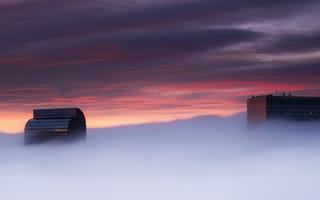 Картинка закат, город, туман