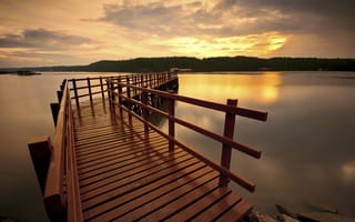 Картинка закат, озеро, мост, пейзаж
