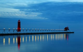 Картинка Lake Michigan, ночь, маяк
