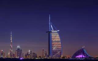 Картинка Burj Al Arab, Dubai, Бурдж-эль-Араб, Арабская Башня, ночной город, ОАЭ, Дубай
