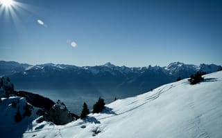 Картинка Kuklos Leysin, солнце, снег, горы, высота, Switzerland