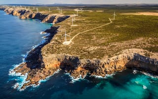 Обои море, берег, електроветрогенератор, Австралия, ветряная мельница, Порт-Линкольн