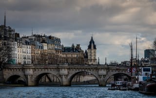 Картинка мост, дома, вечер, Франция, Париж, река