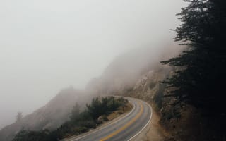 Обои дорога, туман, трасса